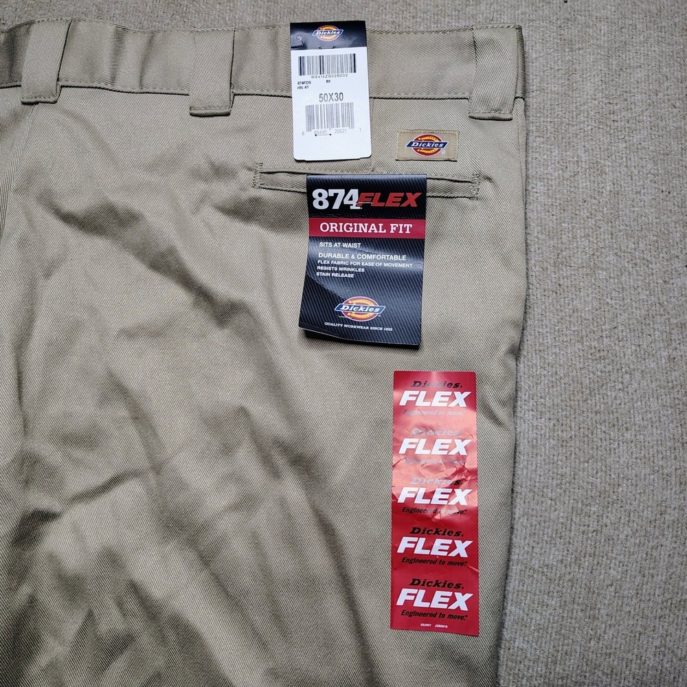 Dickies 874 Flex Original Fit Work Pants 50x30 Beige Chino Big and Tall NWT - Picture 7 of 9